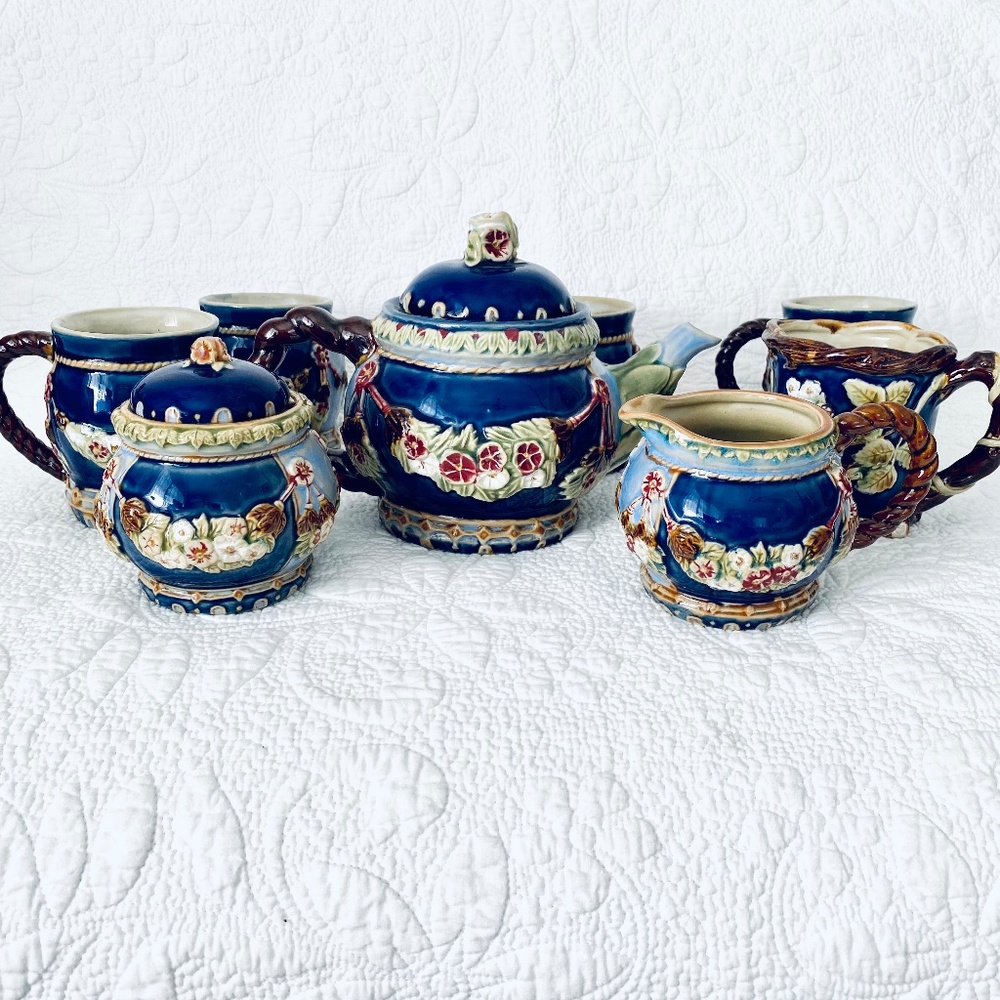 Majolica Pottery Style Teapot Set